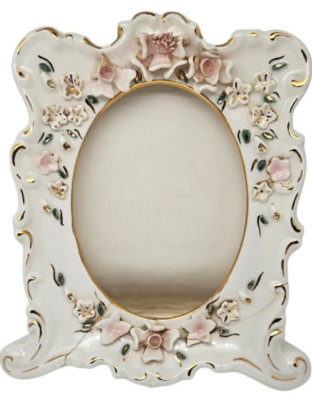 VTG Signed Florence Ceramics 1940s Floral Porcelain Picture Frame No. 2540951